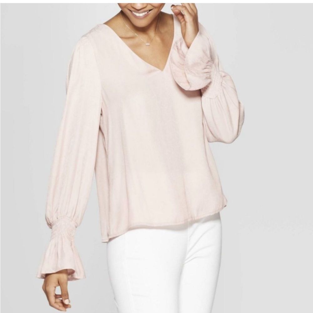 A New Day Long Bell Sleeve V-Neck Blouse Size Small